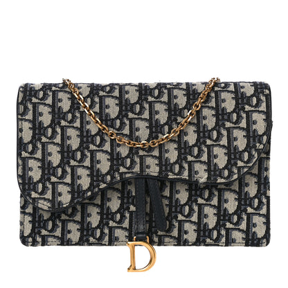 Christian Dior Oblique Saddle Chain Pouch Blue 1 of 14