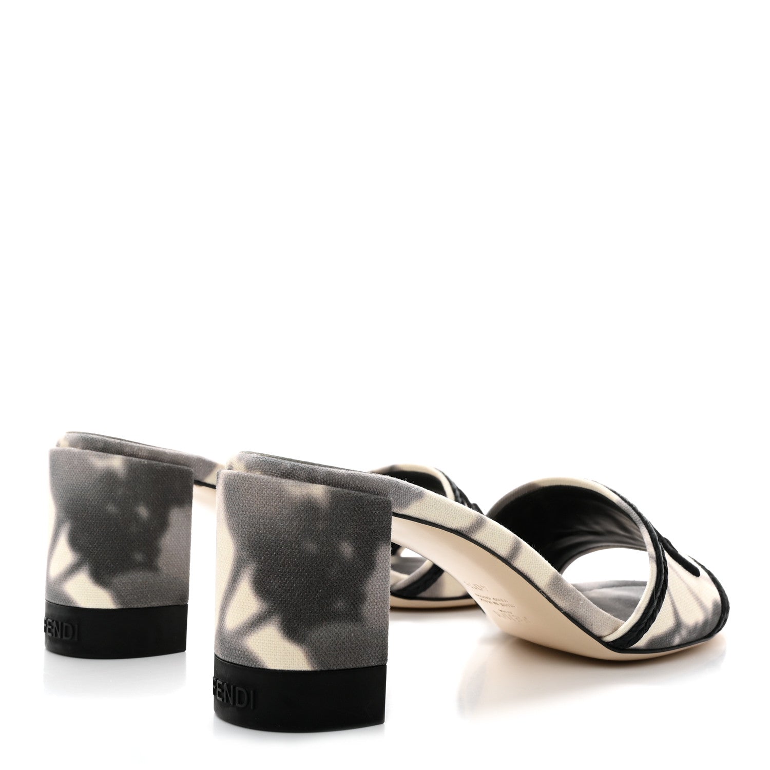 Fendi Canvas Floral Print Logo Mid-Heel Slide Sandals 40.5 Black White 4 of 7