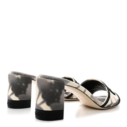 Fendi Canvas Floral Print Logo Mid-Heel Slide Sandals 40.5 Black White 4 of 7