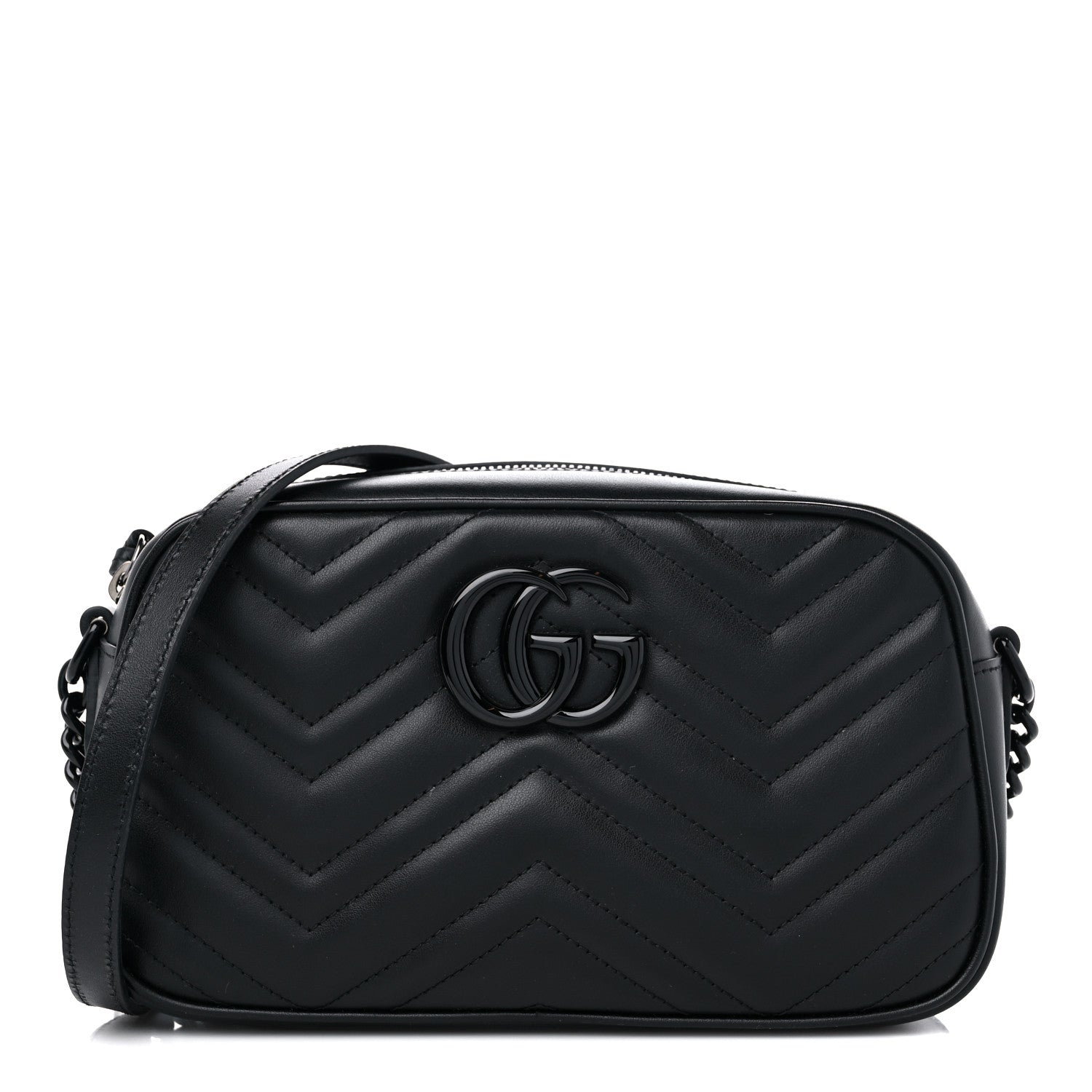 Gucci Calfskin Matelasse Monochrome Small GG Marmont Chain Shoulder Bag Black 1 of 8
