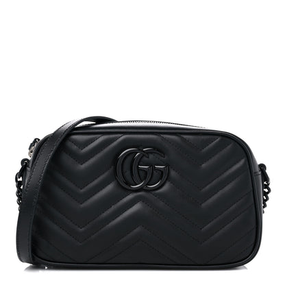 Gucci Calfskin Matelasse Monochrome Small GG Marmont Chain Shoulder Bag Black 1 of 8