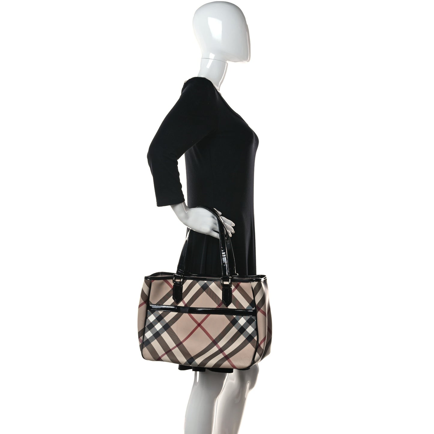 Patent Trim Nova Check Tote Black
