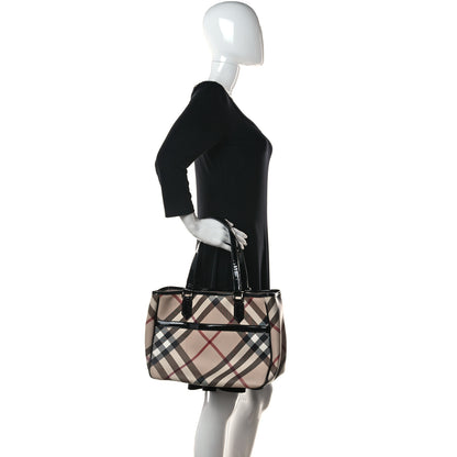Burberry Patent Trim Nova Check Tote Black 2 of 12