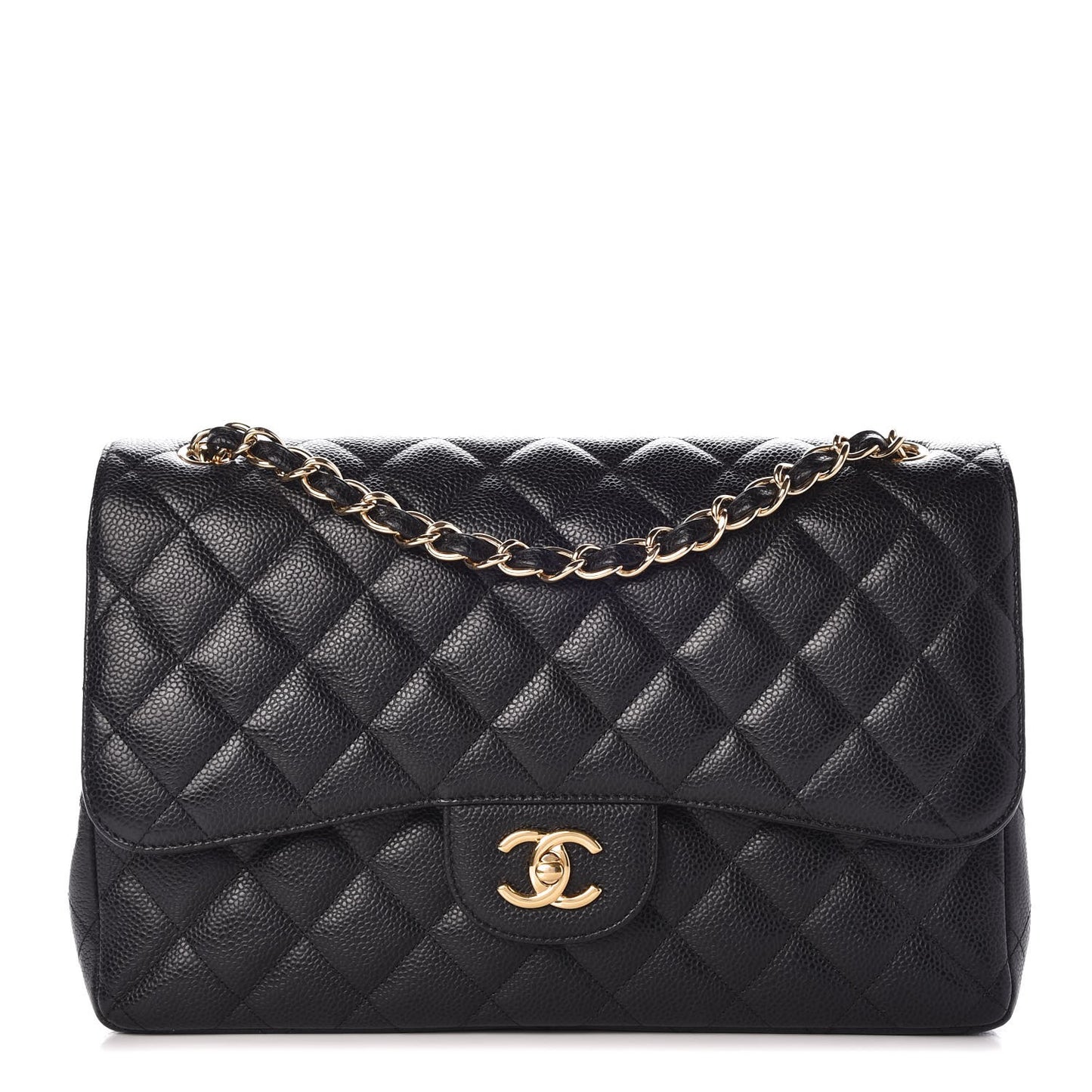 Caviar Quilted Jumbo Double Flap Black