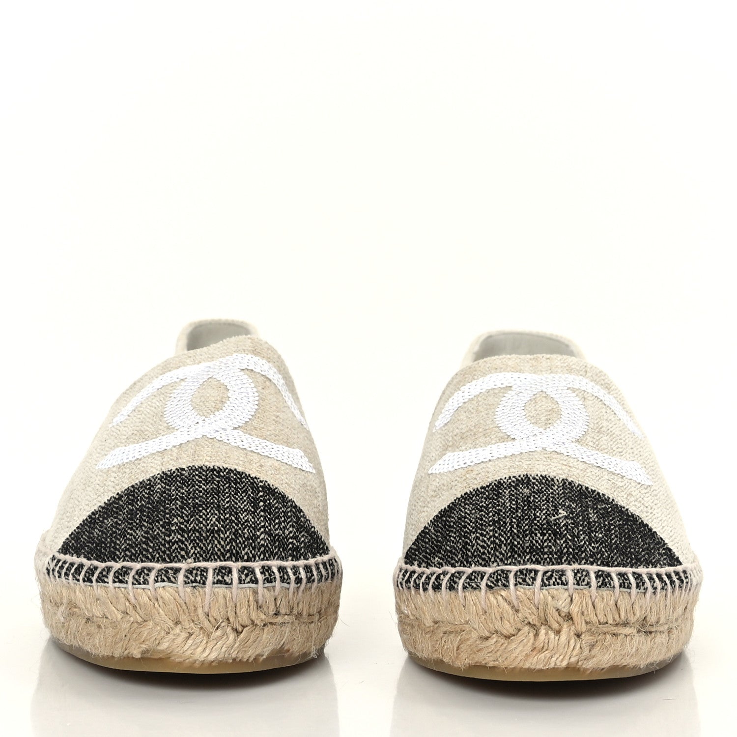 Chanel Toile Sequin CC Espadrilles 39 Beige Black 2 of 8