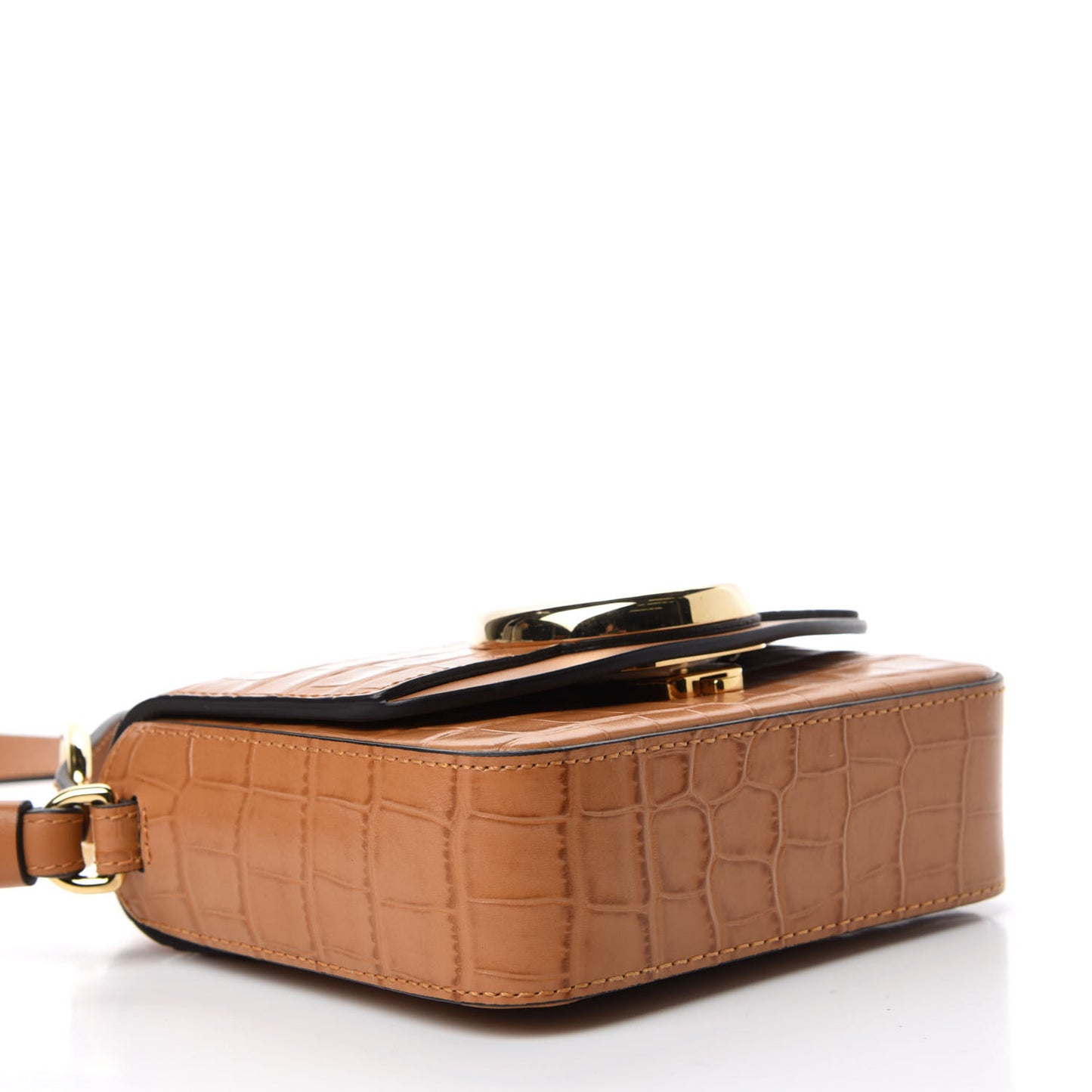Calfskin Crocodile Embossed Mini C Double Carry Autumnal Brown