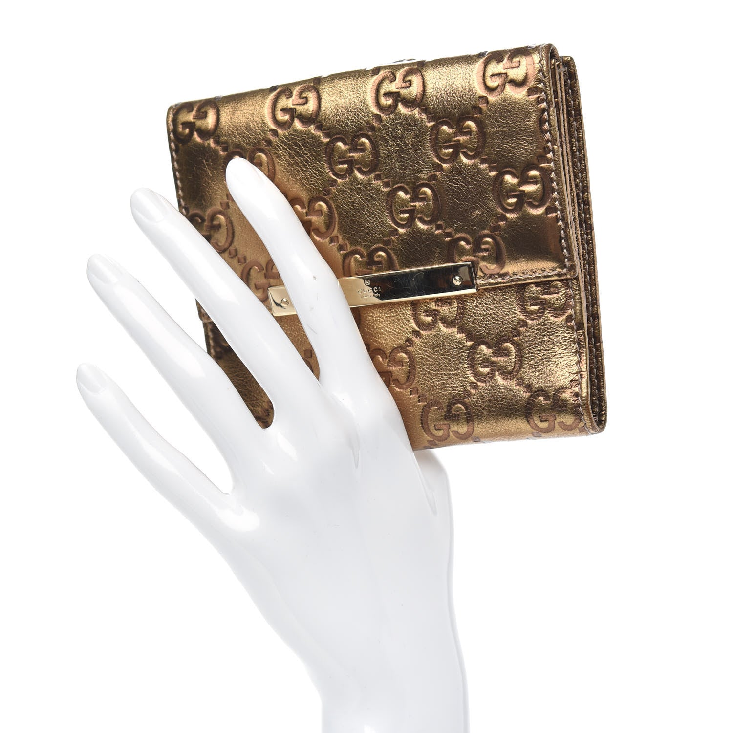 Gucci Metallic Guccissima Metal Bar French Flap Wallet Gold 2 of 9