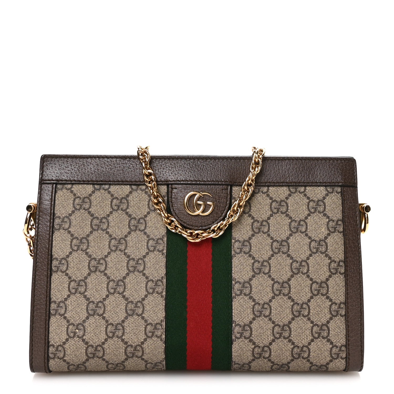Gucci GG Supreme Monogram Web Small Ophidia Chain Shoulder Bag Brown 1 of 10