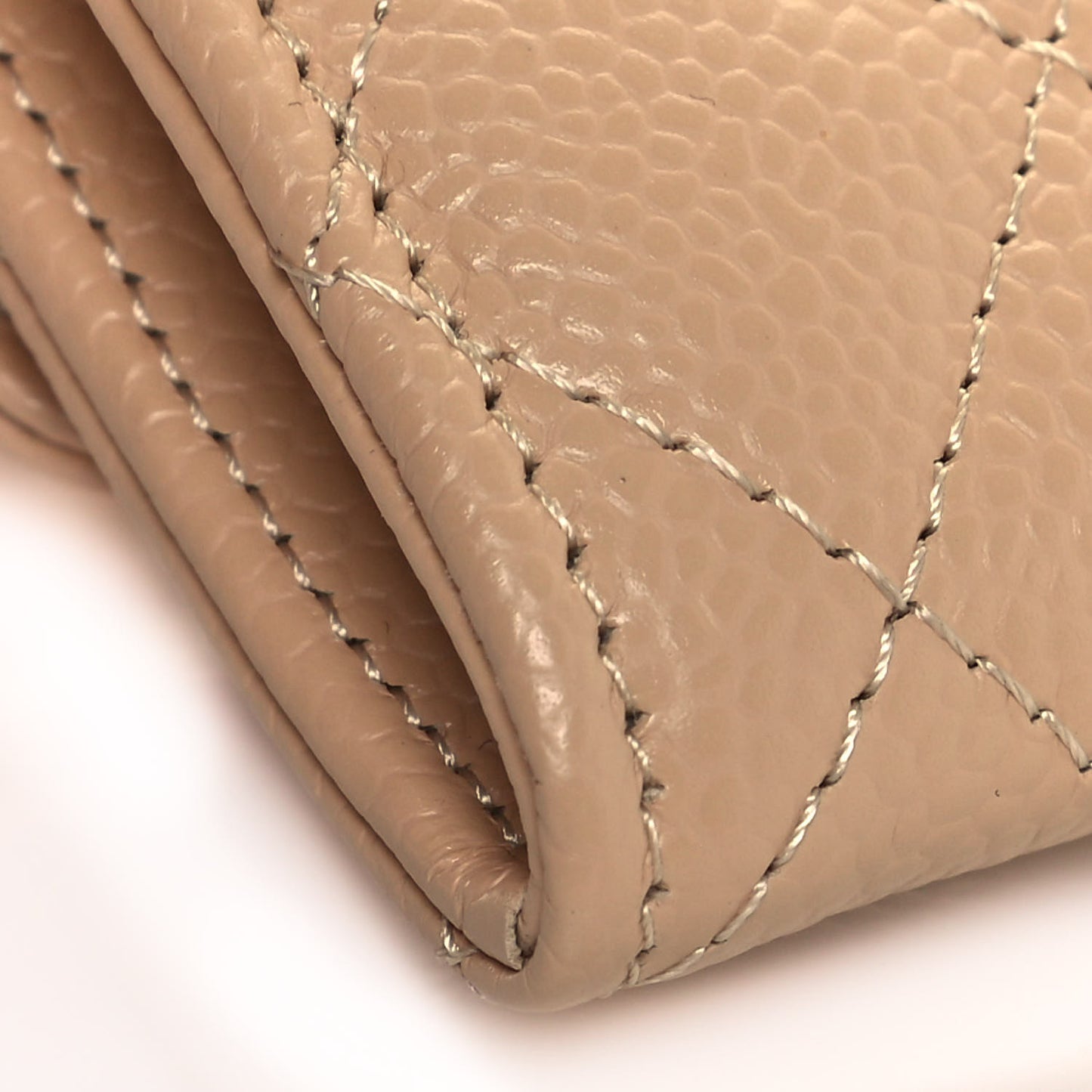 Caviar Quilted Flap Card Holder Wallet Beige