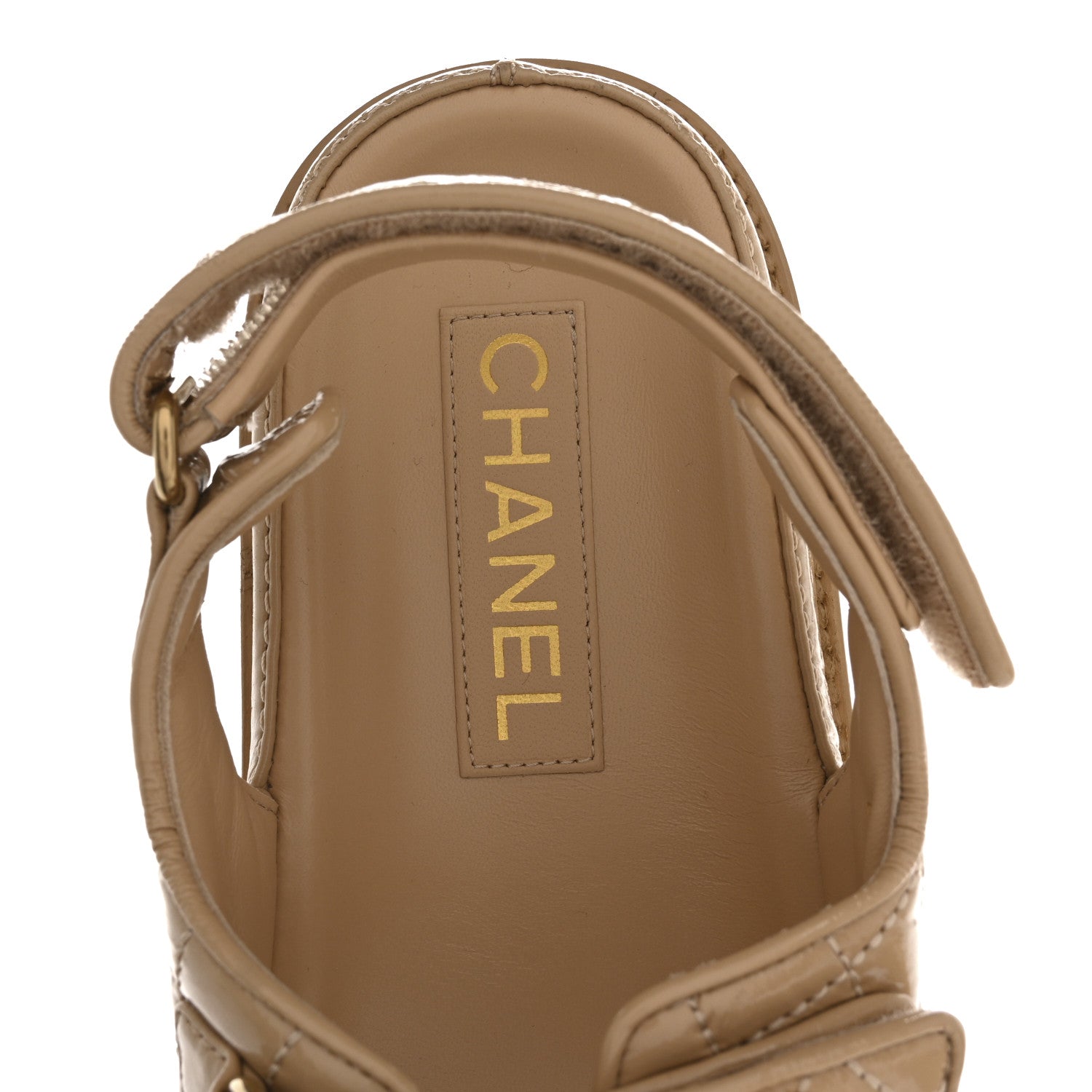 Chanel Crumpled Shiny Lambskin Velcro Dad Sandals 40 Beige 7 of 10