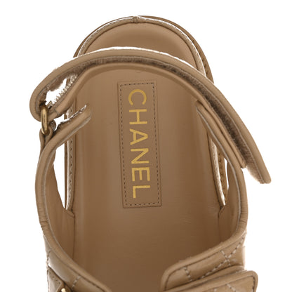 Chanel Crumpled Shiny Lambskin Velcro Dad Sandals 40 Beige 7 of 10
