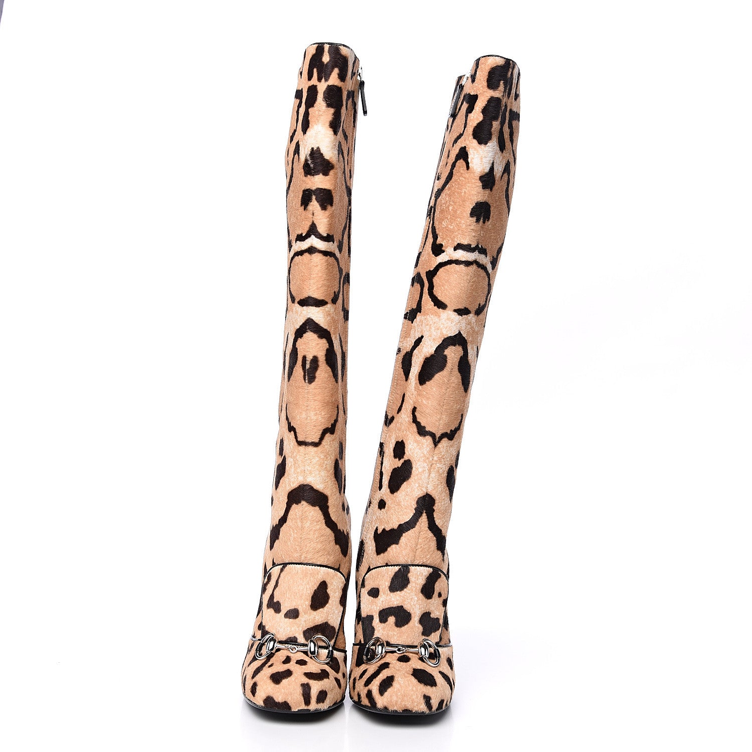 Gucci Calf Hair Leopard Print Lilian Horsebit Knee High Boots 37 Brown 2 of 12