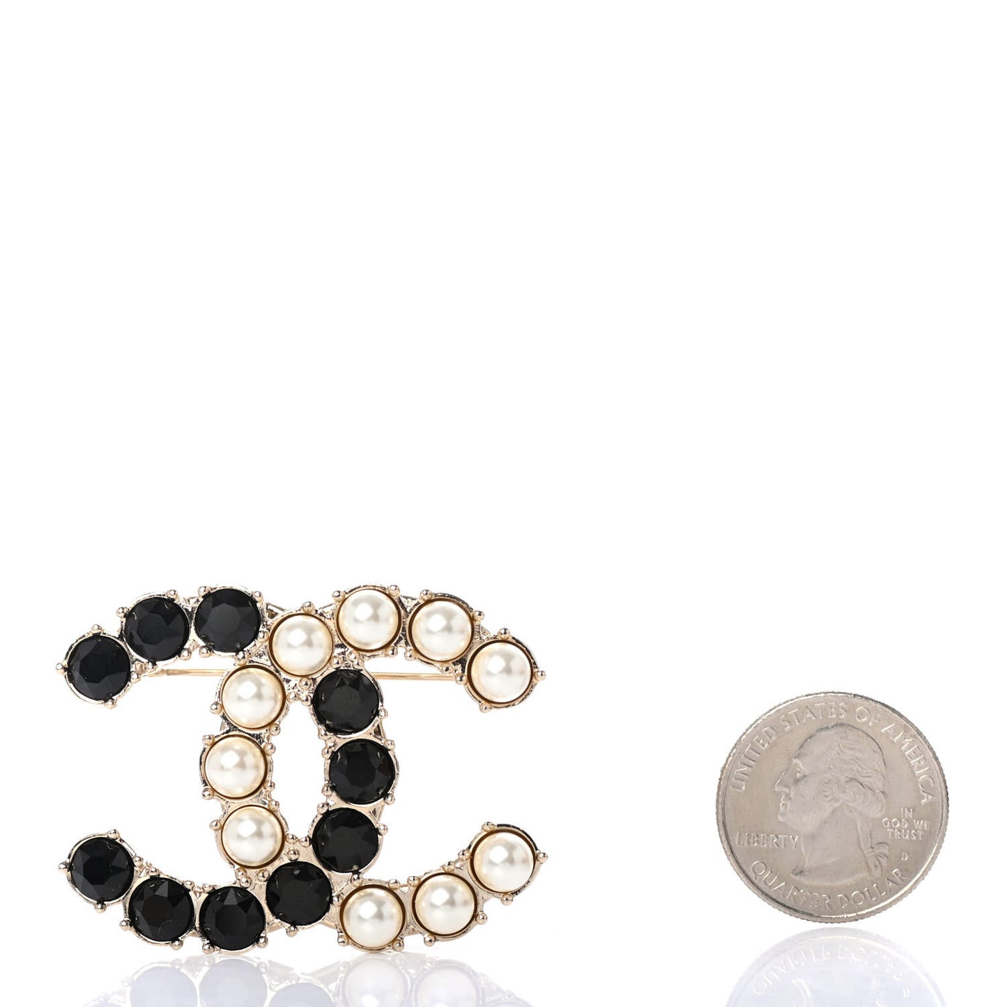 Crystal Pearl CC Dazzling Domino Brooch Gold
