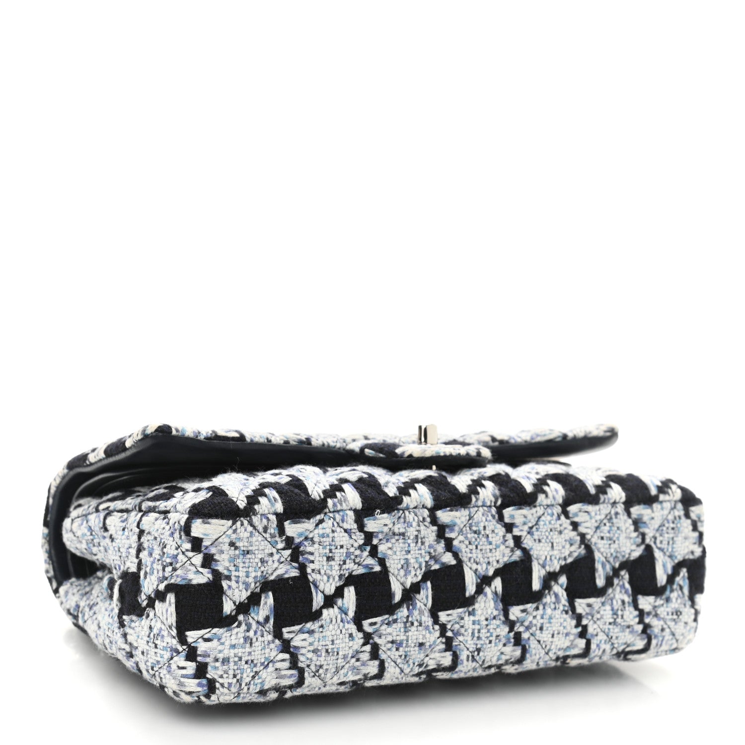 Chanel Tweed Quilted Medium Double Flap Black White Light Blue 4 of 12