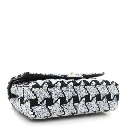 Chanel Tweed Quilted Medium Double Flap Black White Light Blue 4 of 12