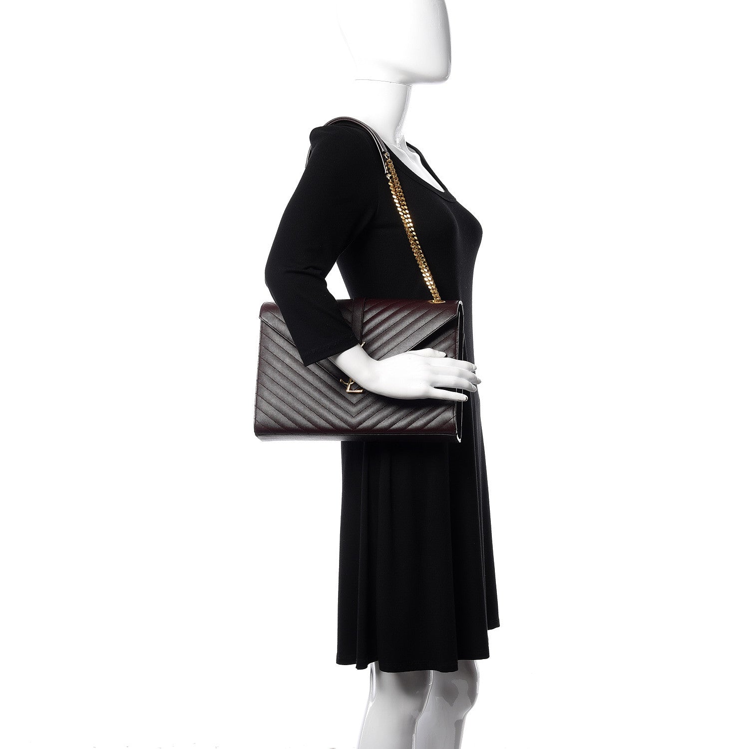 Saint Laurent Grain De Poudre Matelasse Chevron Large Monogram Satchel Rouge Legion 2 of 11