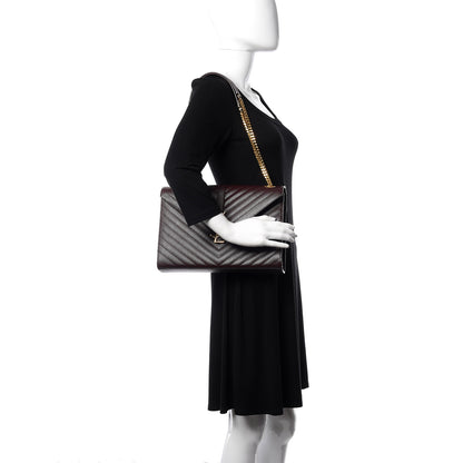 Saint Laurent Grain De Poudre Matelasse Chevron Large Monogram Satchel Rouge Legion 2 of 11