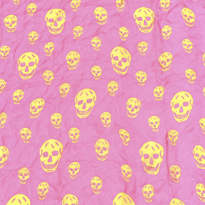 Alexander McQueen Silk Chiffon Skull Scarf Pink Yellow 3 of 5