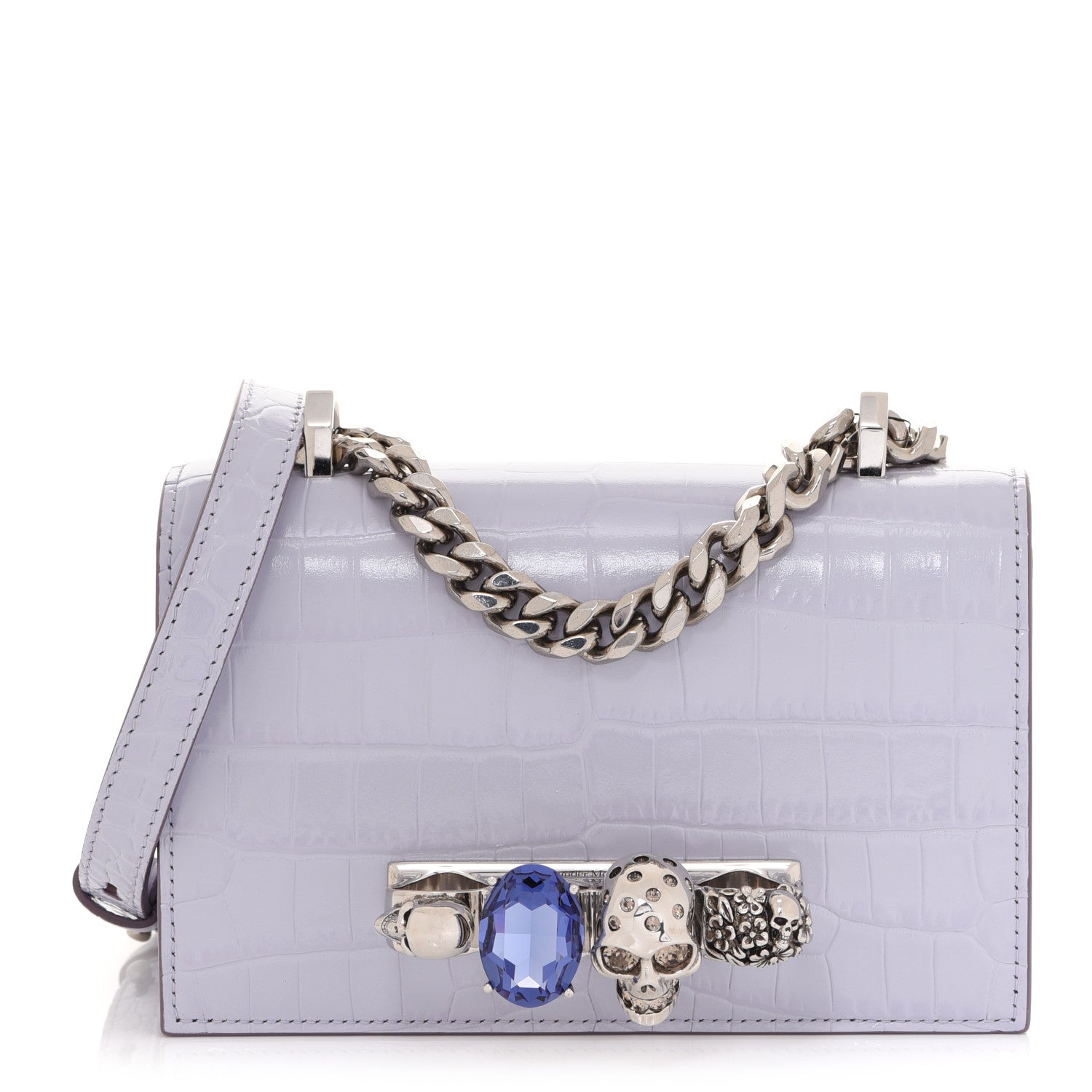 Alexander McQueen Shiny Crocodile Embossed Jeweled Satchel Lavender 1 of 12