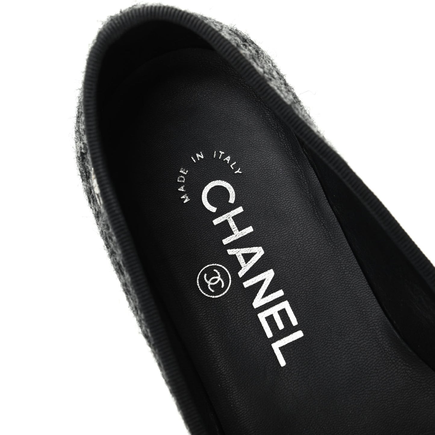 Tweed Cap Toe Ballerina Flats 36 Black Grey
