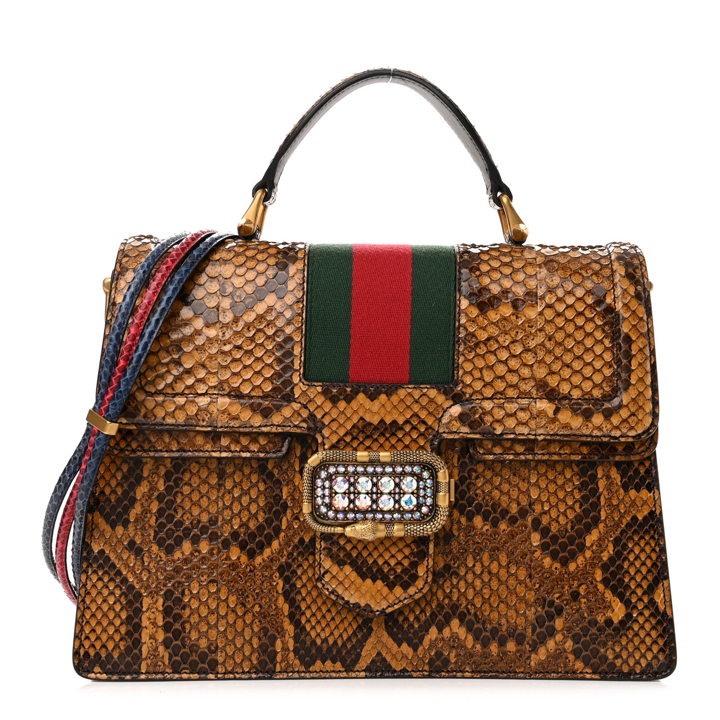 Snakeskin Crystal Web Crystal Medium Linea Top Handle Bag Acacio Honey