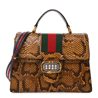 Gucci Snakeskin Crystal Web Crystal Medium Linea Top Handle Bag Acacio Honey 1 of 12