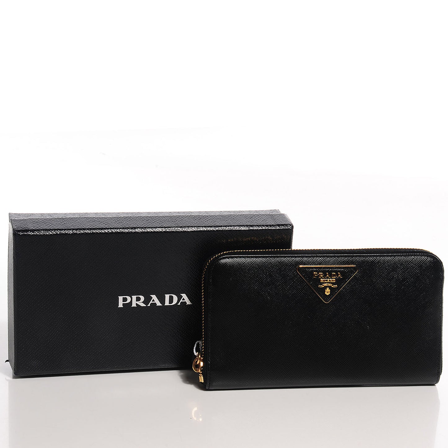 Saffiano Metal Zip Around Wallet Nero Black