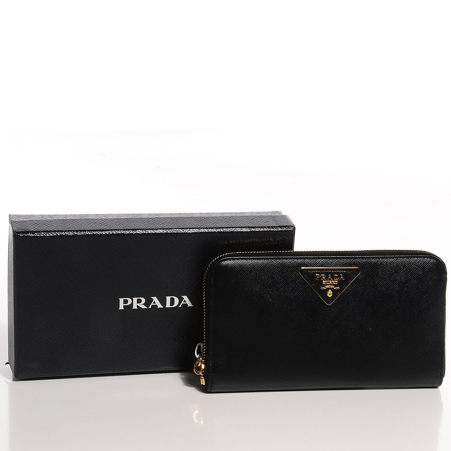 Prada Saffiano Metal Zip Around Wallet Nero Black 5 of 9
