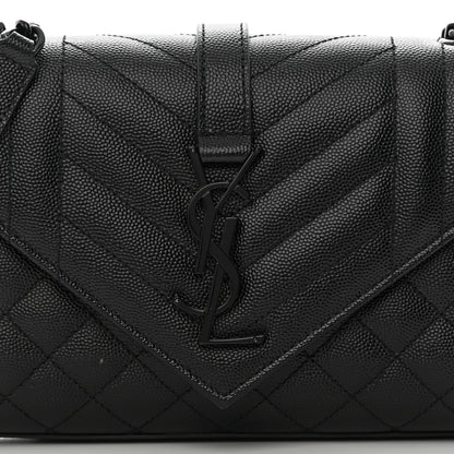 Saint Laurent Grain De Poudre Textured Mixed Matelasse Triquilt Small Monogram Monochrome Satchel Black 7 of 10