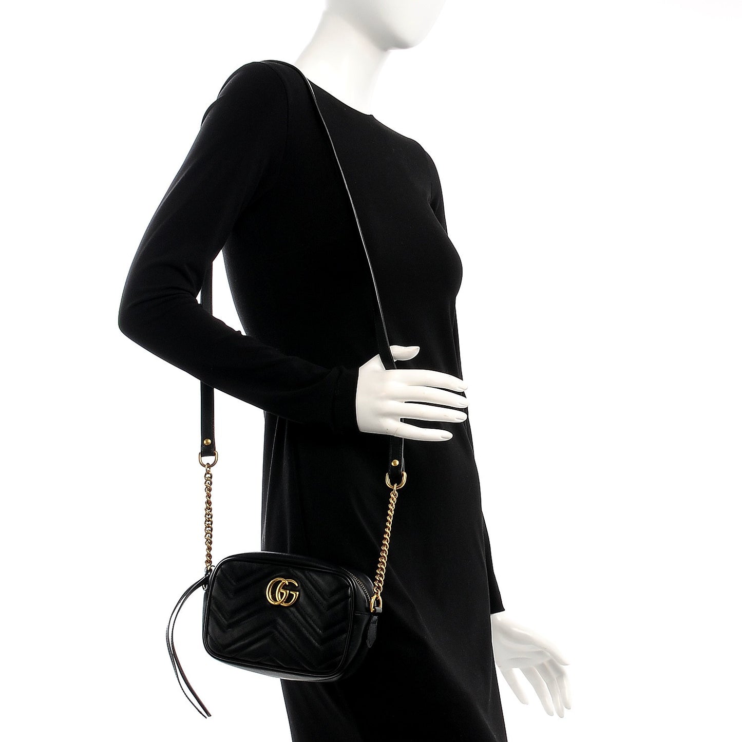 Calfskin Matelasse Mini GG Marmont Chain Shoulder Bag Black