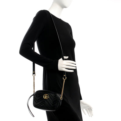 Gucci Calfskin Matelasse Mini GG Marmont Chain Shoulder Bag Black 2 of 7