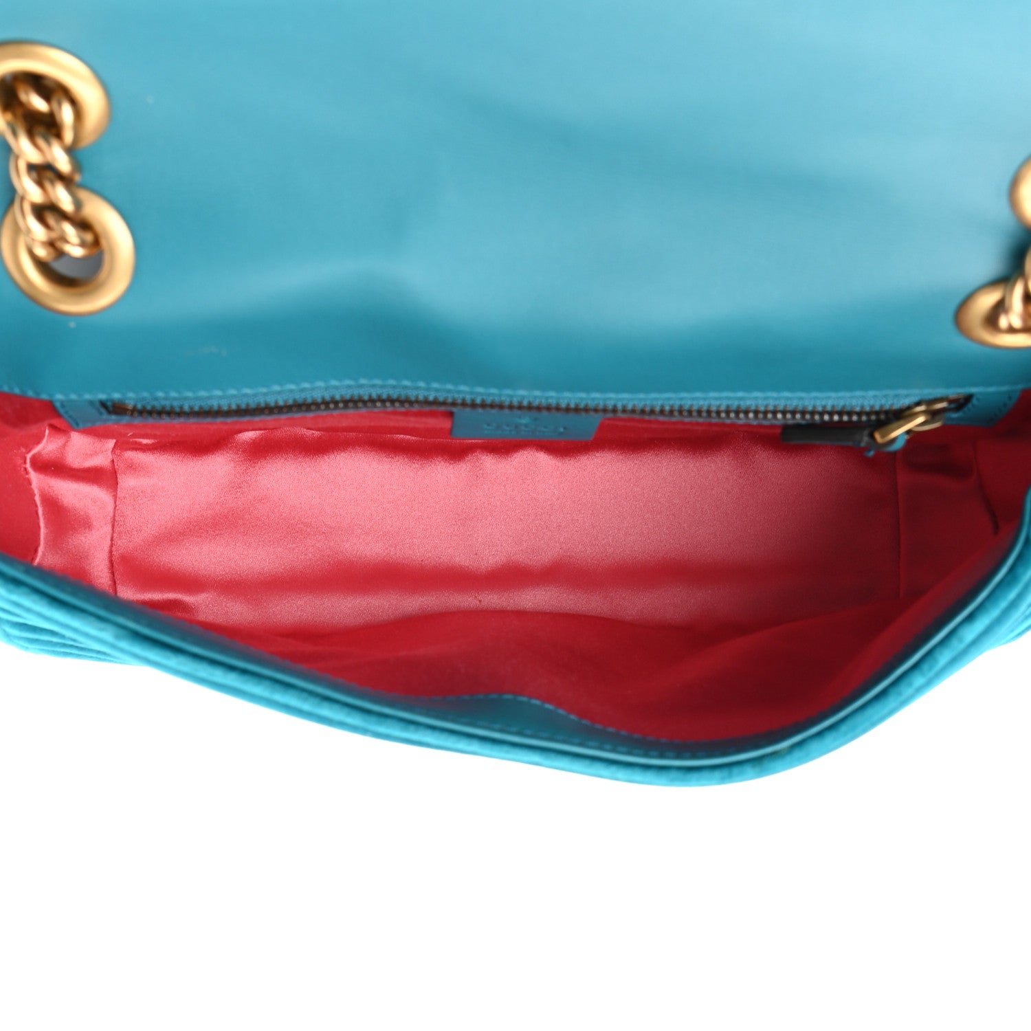 Gucci Velvet Matelasse Small GG Marmont Shoulder Bag Pavone Cyan 5 of 10