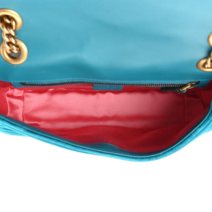 Gucci Velvet Matelasse Small GG Marmont Shoulder Bag Pavone Cyan 5 of 10