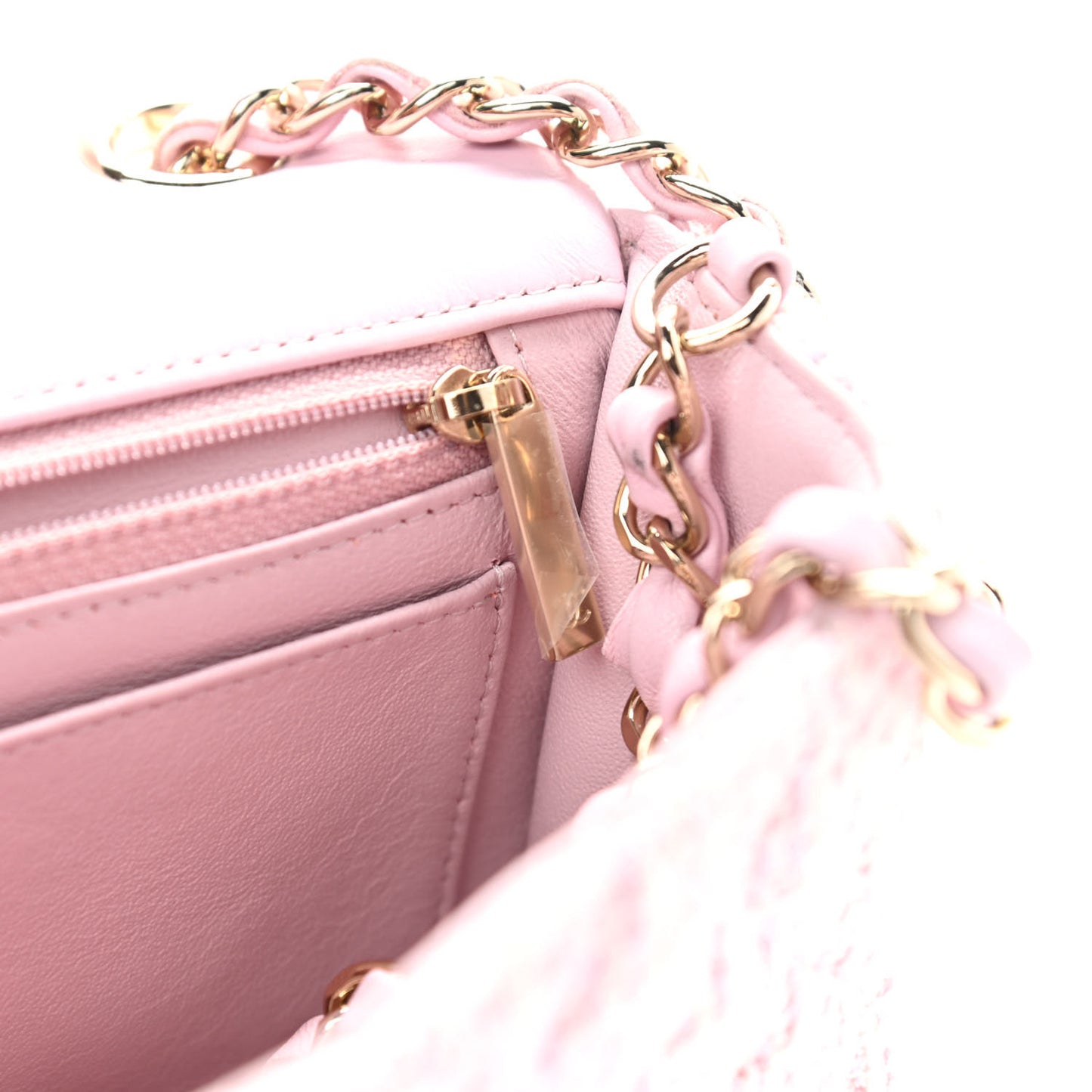 Tweed Quilted Mini Rectangular Flap Pink