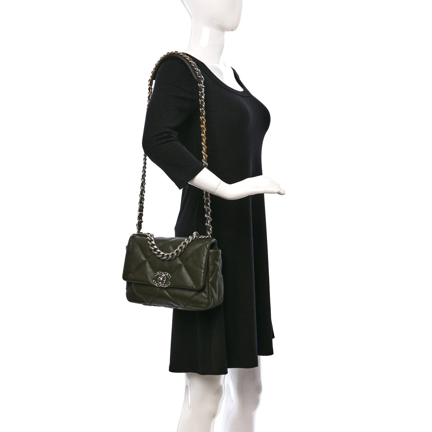 Lambskin Quilted Medium Chanel 19 Flap Khaki
