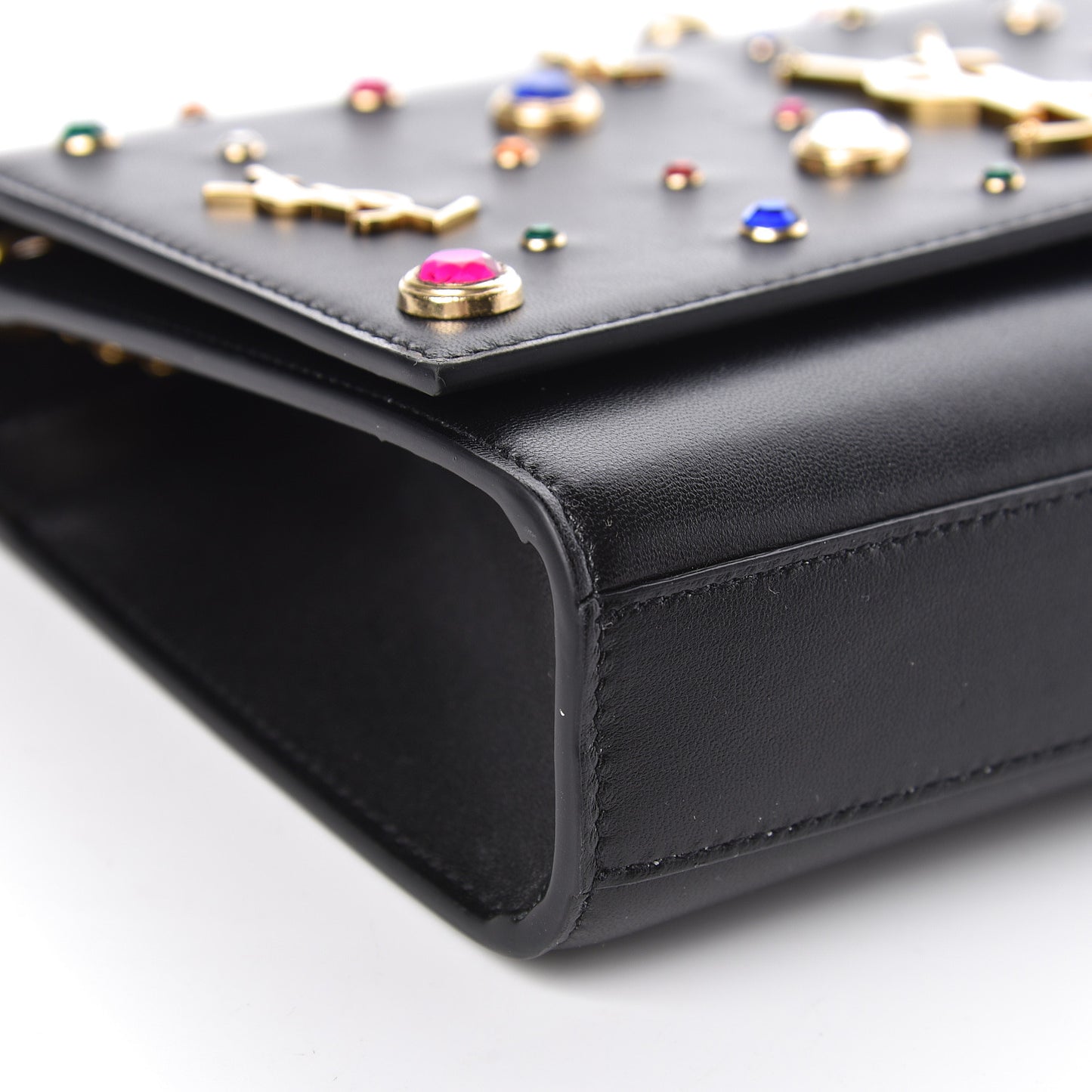 Calfskin Crystal Medium Monogram Kate Satchel Black