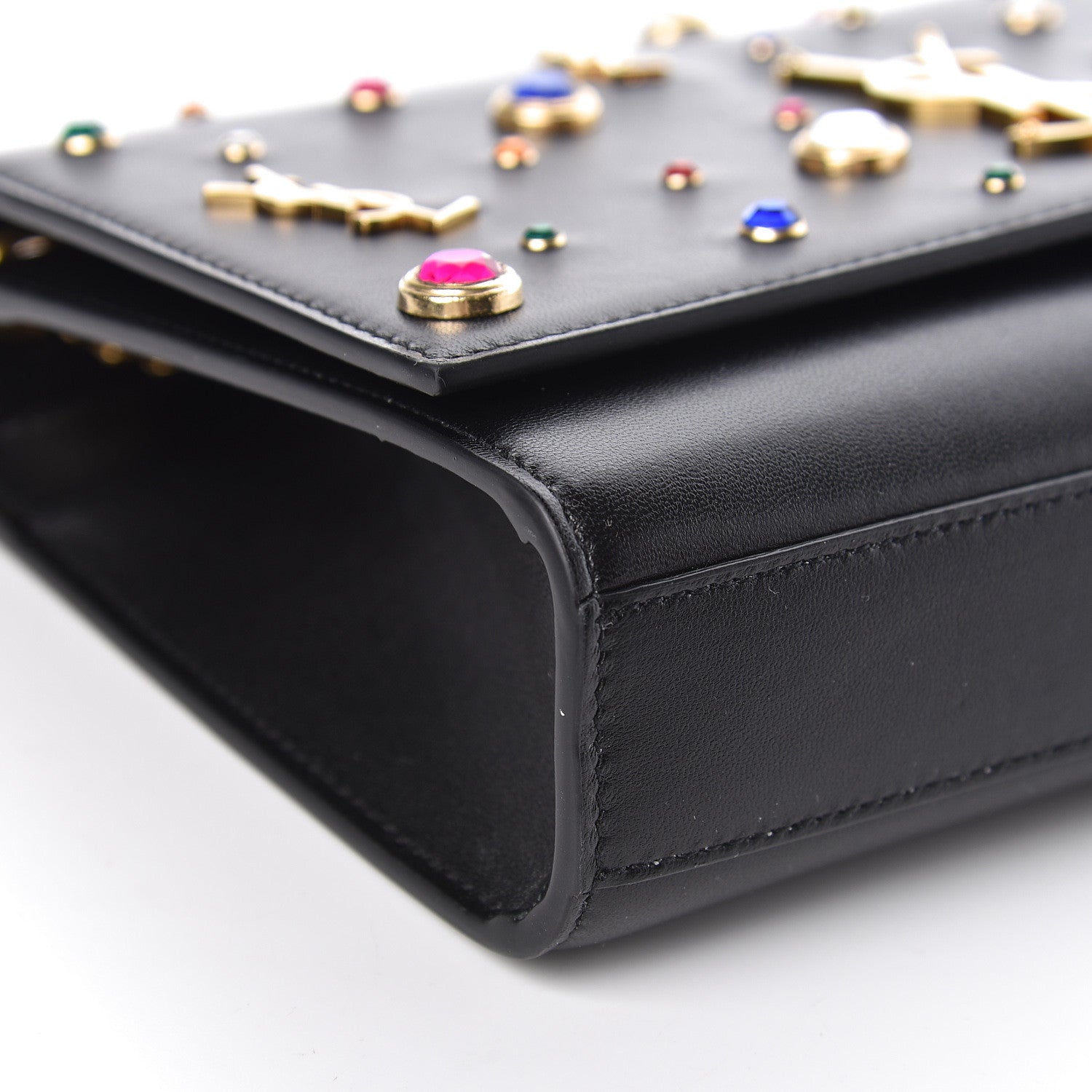 Saint Laurent Calfskin Crystal Medium Monogram Kate Satchel Black 10 of 11