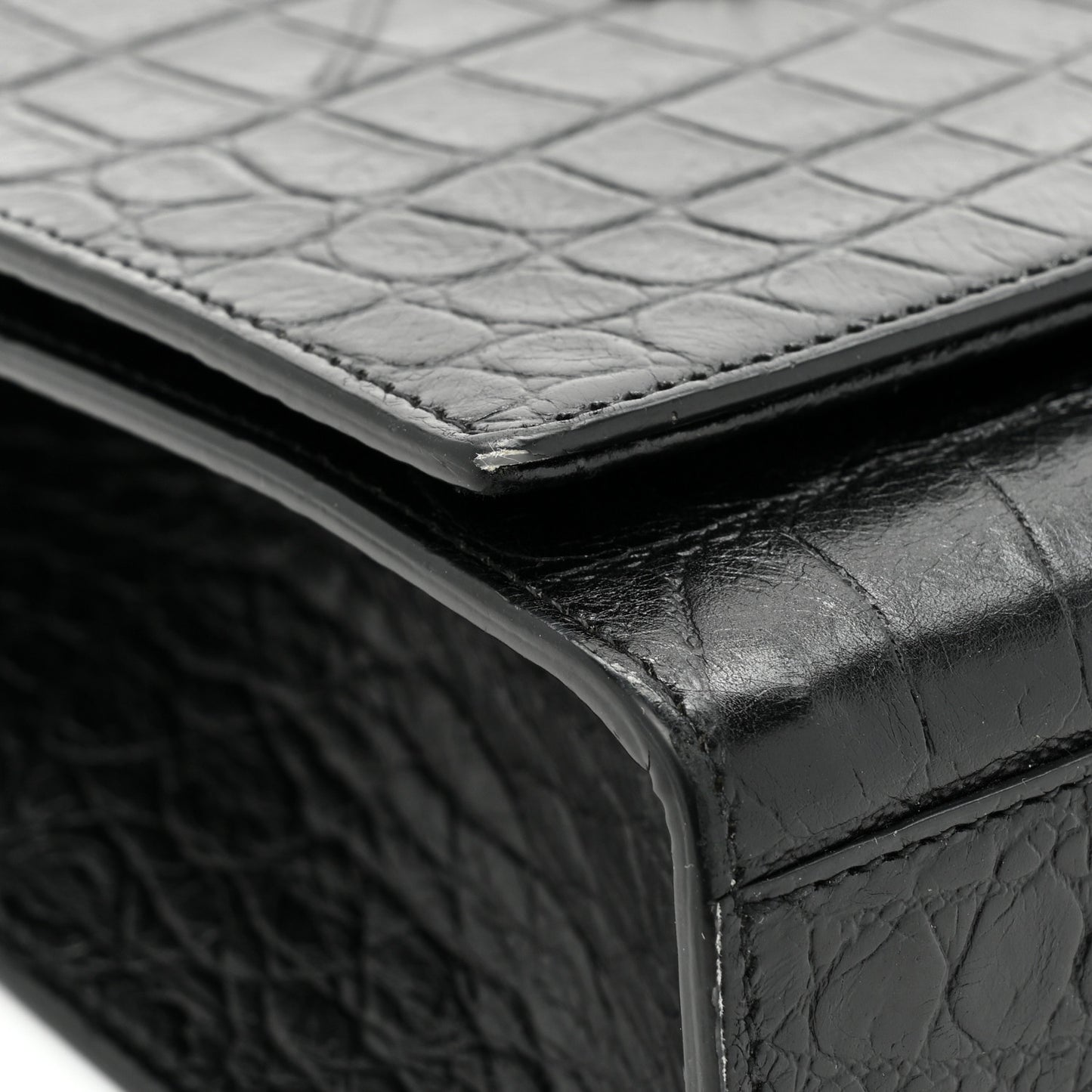 Calfskin Crocodile Embossed Medium Classic Monogram Kate Tassel Satchel Black