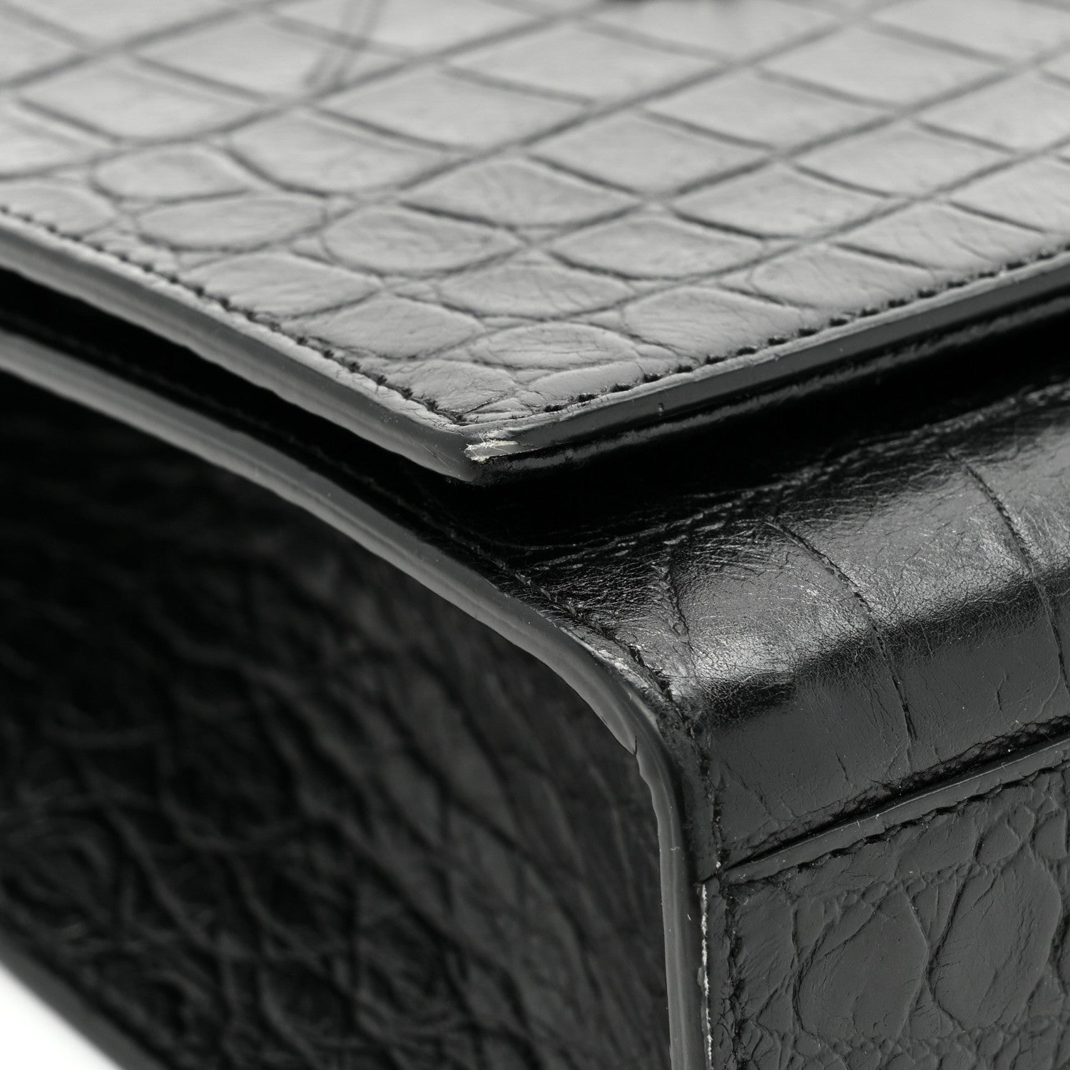 Saint Laurent Calfskin Crocodile Embossed Medium Classic Monogram Kate Tassel Satchel Black 13 of 17