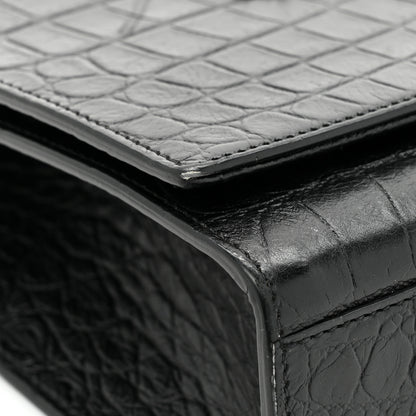 Saint Laurent Calfskin Crocodile Embossed Medium Classic Monogram Kate Tassel Satchel Black 13 of 17