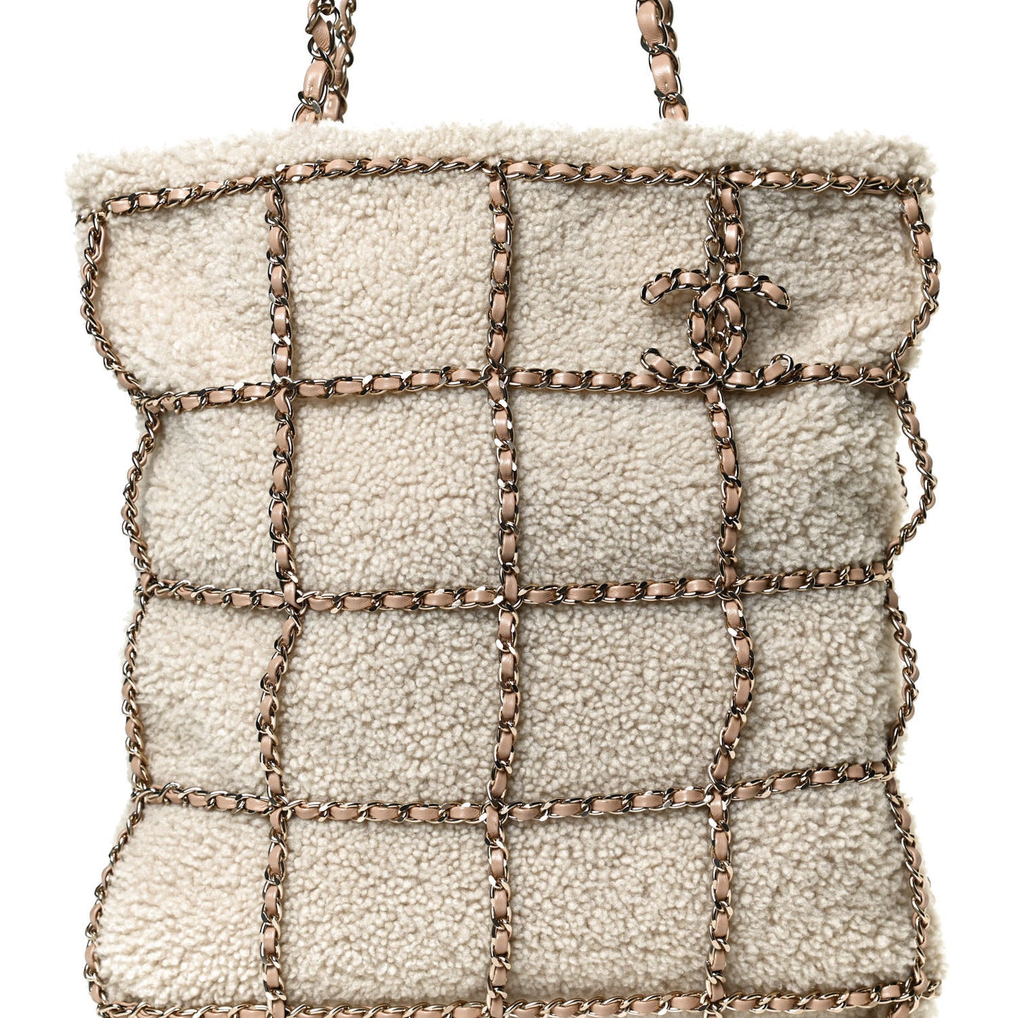 Shearling Small Shopping Chain Bag Beige