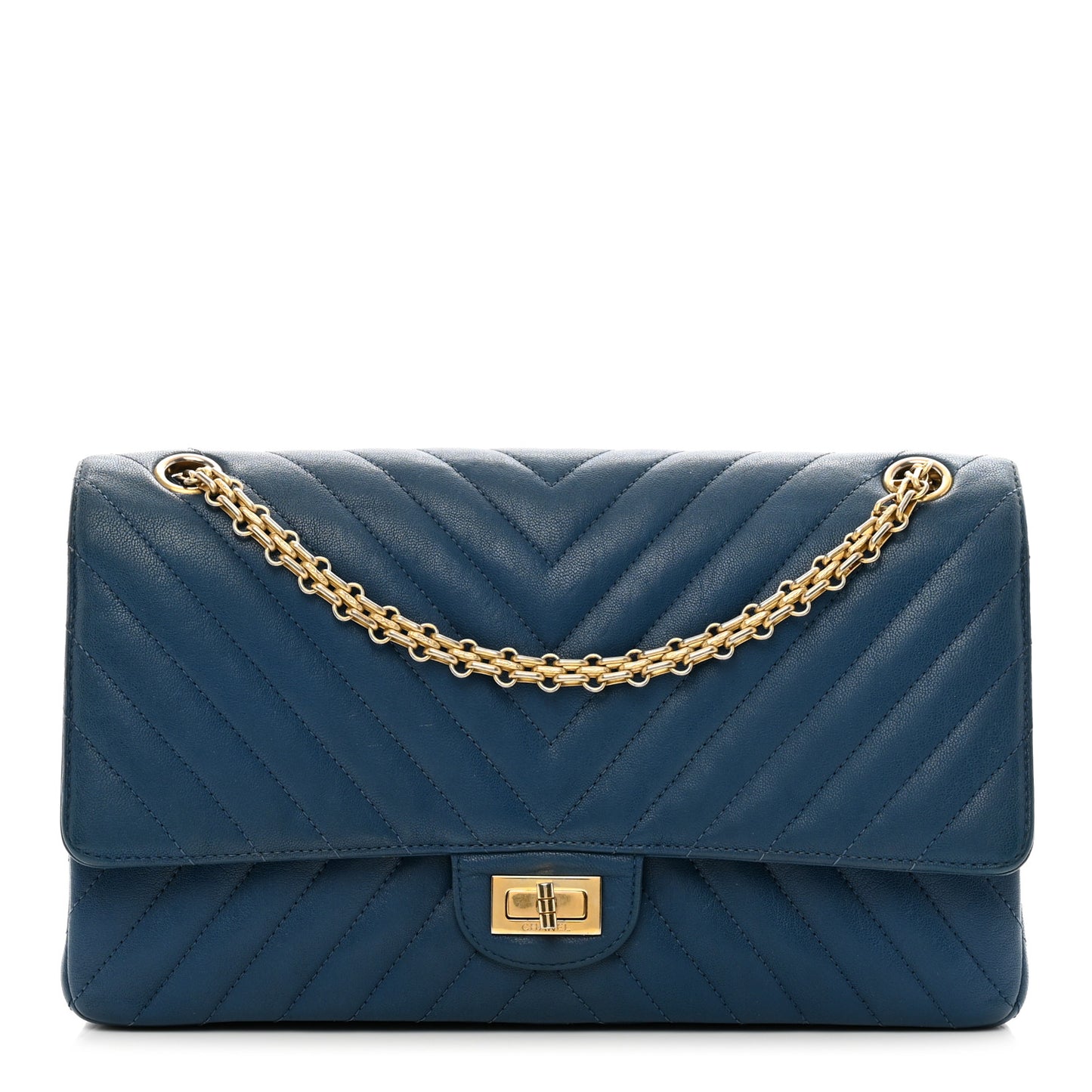 Sheepskin Chevron Quilted 2.55 Reissue 226 Flap Navy Blue