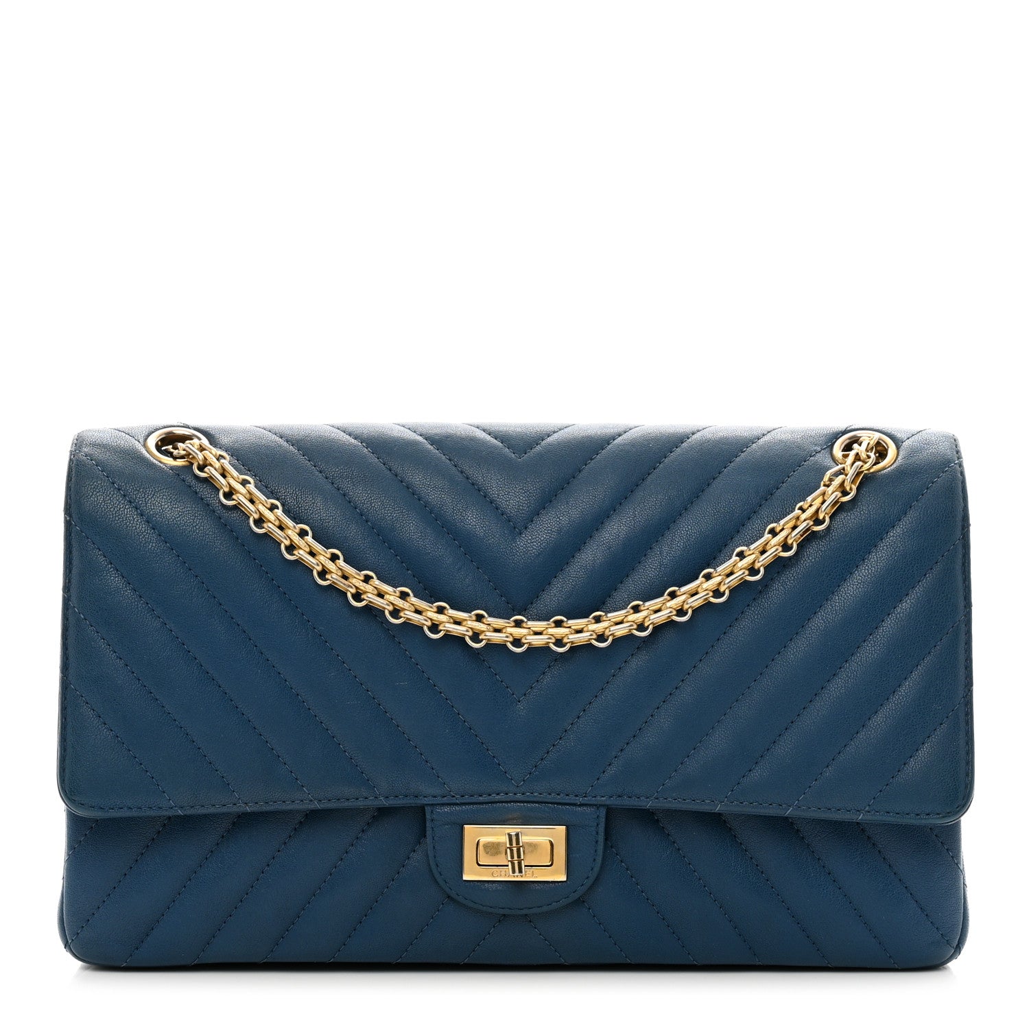 Chanel Sheepskin Chevron Quilted 2.55 Reissue 226 Flap Navy Blue 1 of 13