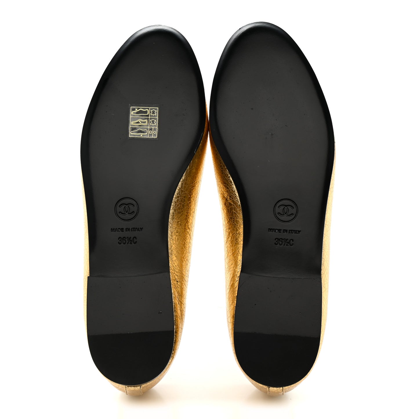 Crackled Laminated Calfskin CC Cap Toe Ballerina Flats 36.5 Gold Silver