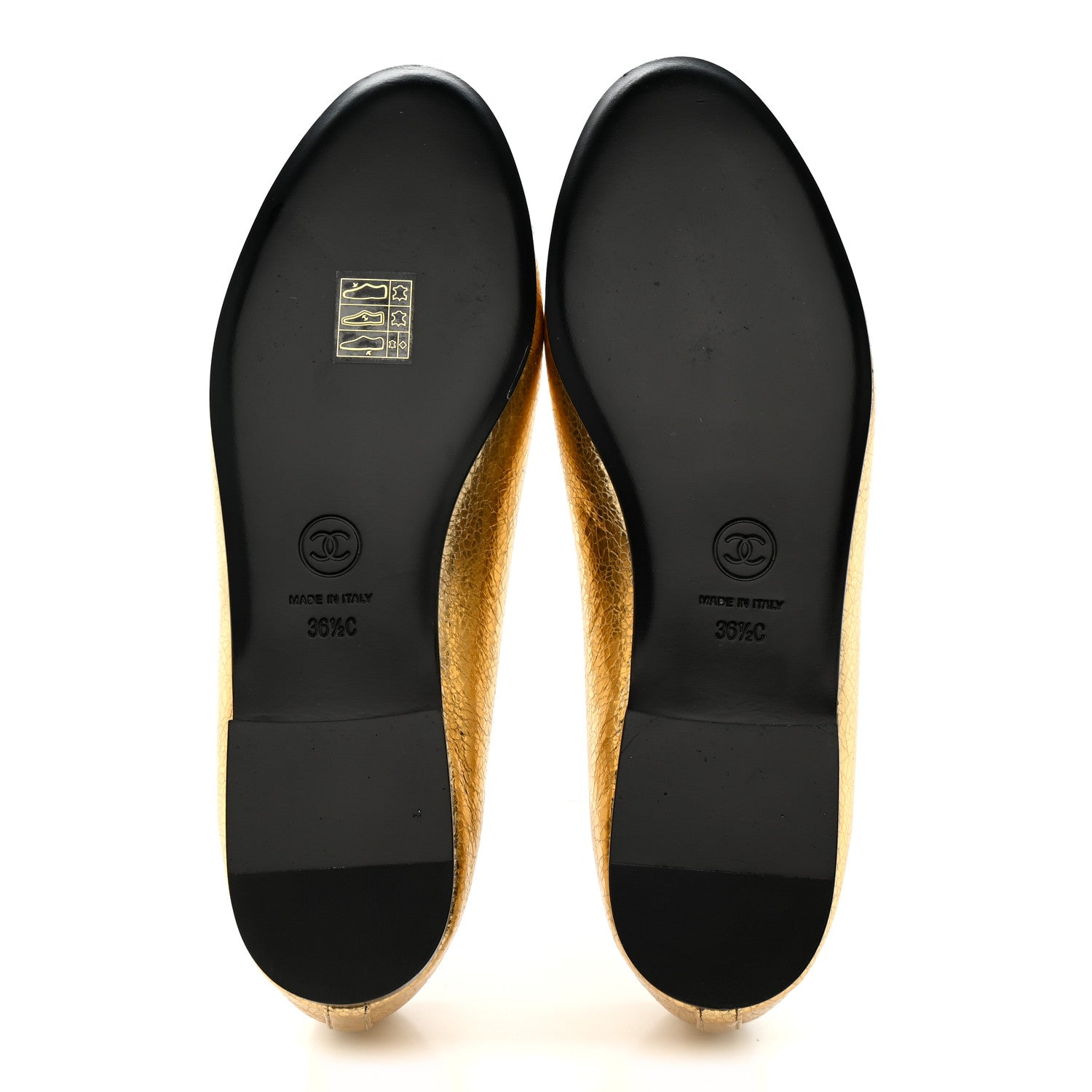 Chanel Crackled Laminated Calfskin CC Cap Toe Ballerina Flats 36.5 Gold Silver 6 of 10