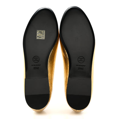 Chanel Crackled Laminated Calfskin CC Cap Toe Ballerina Flats 36.5 Gold Silver 6 of 10