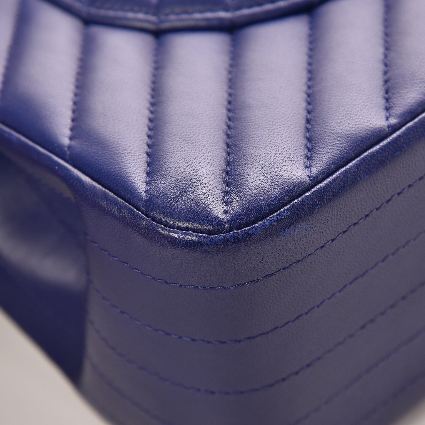 Lambskin Chevron Quilted Jumbo Double Flap Blue