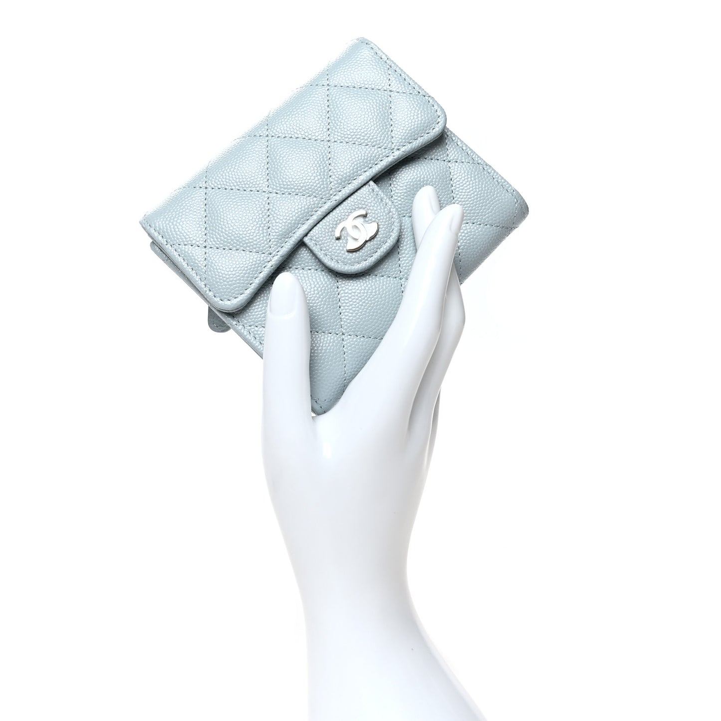 Caviar Quilted Compact Flap Wallet Light Blue