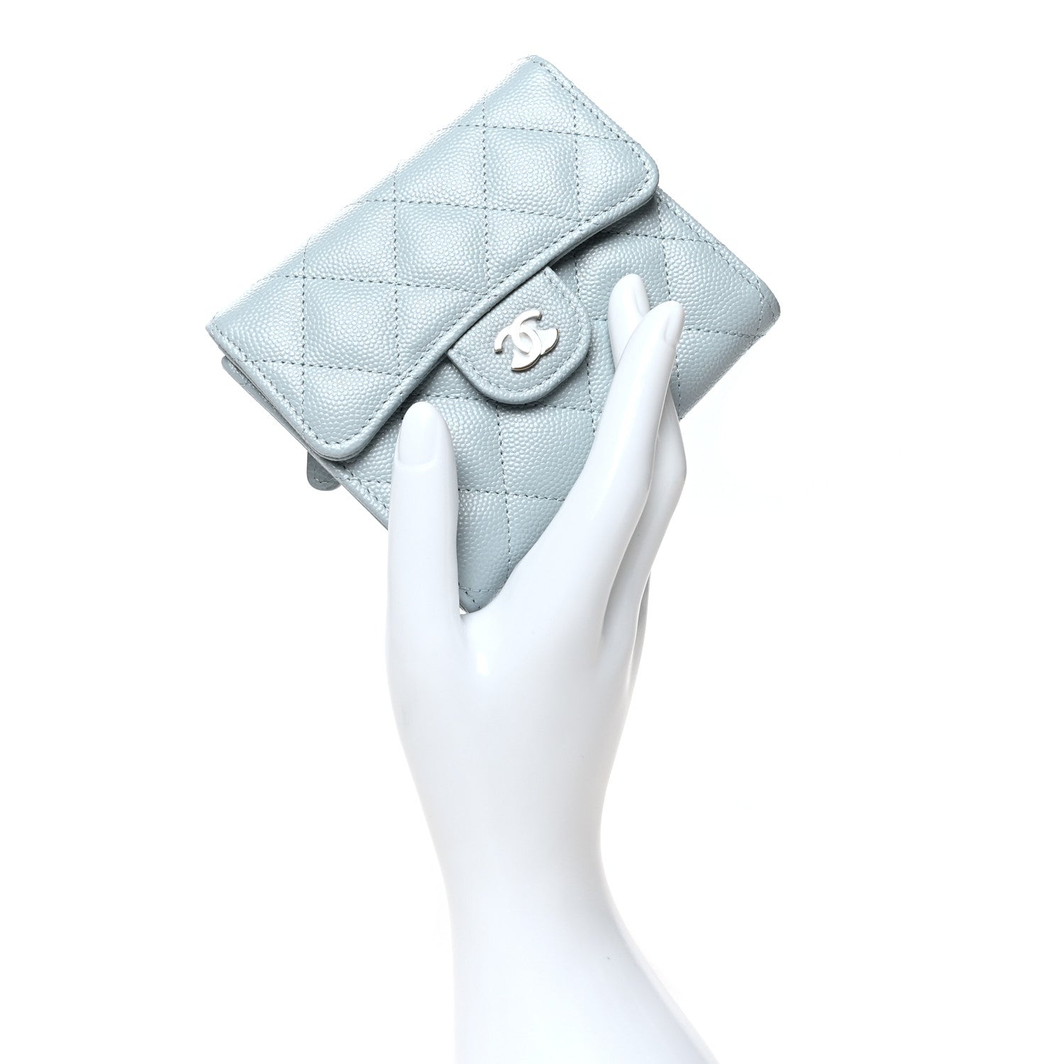 Chanel Caviar Quilted Compact Flap Wallet Light Blue 2 of 10