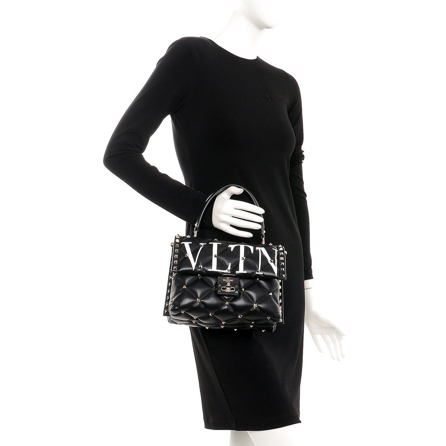 Lambskin VLTN Print Candystud Top Handle Bag Black